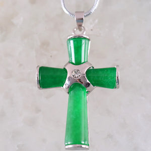 Cross Bead Natural Stone Green Jades Pendant for Women Men