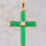 Cross Bead Natural Stone Green Jades Pendant for Women Men
