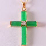Cross Bead Natural Stone Green Jades Pendant for Women Men