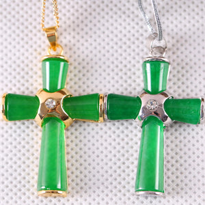 Cross Bead Natural Stone Green Jades Pendant for Women Men