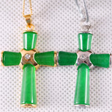 Cross Bead Natural Stone Green Jades Pendant for Women Men