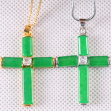 Cross Bead Natural Stone Green Jades Pendant for Women Men