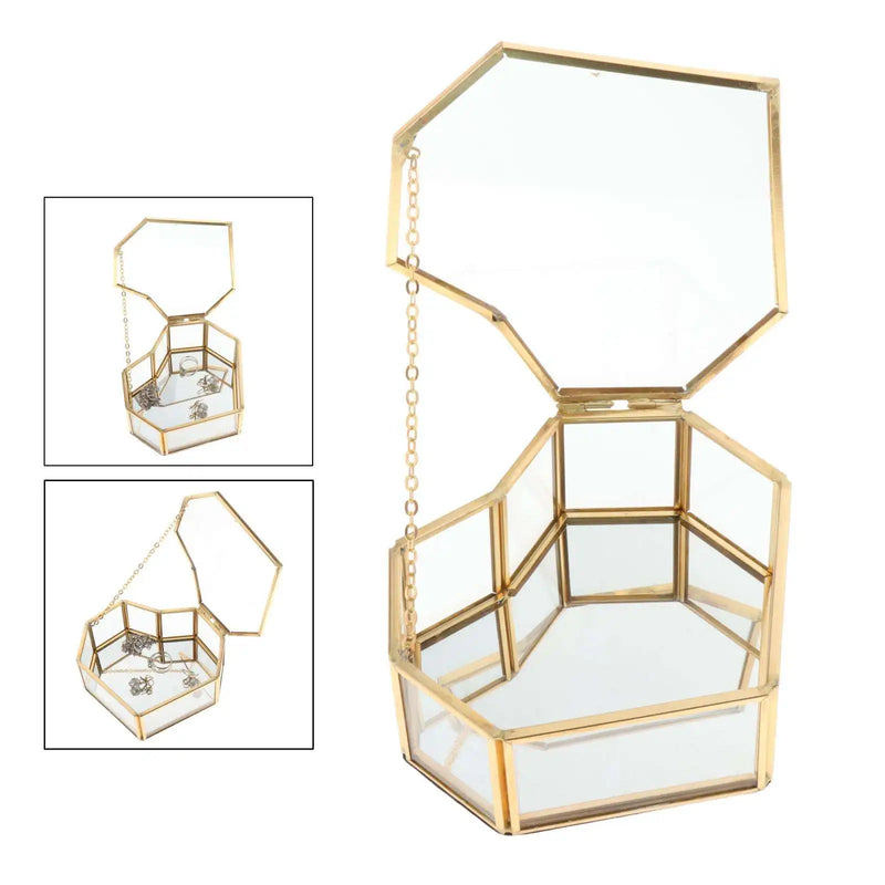 Heart-shaped Glass & Brass Jewelry Box