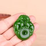 Green Jade Dragon Pixiu Pendant Necklace Double-sided Carved Natural Jadeite
