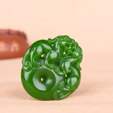 Green Jade Dragon Pixiu Pendant Necklace Double-sided Carved Natural Jadeite