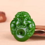 Green Jade Dragon Pixiu Pendant Necklace Double-sided Carved Natural Jadeite