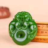 Green Jade Dragon Pixiu Pendant Necklace Double-sided Carved Natural Jadeite