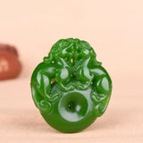 Green Jade Dragon Pixiu Pendant Necklace Double-sided Carved Natural Jadeite