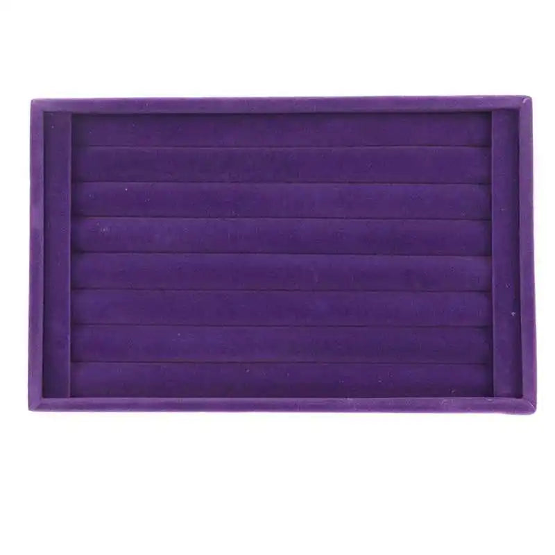 Purple Velvet Jewelry Holder Box - 7 Slots Ring Organizer Tray