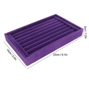 Purple Velvet Jewelry Holder Box - 7 Slots Ring Organizer Tray