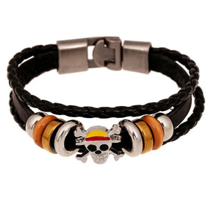 Men's Leather Braided Bracelet with Stainless Steel Skull Charm