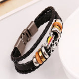 Men's Leather Braided Bracelet with Stainless Steel Skull Charm