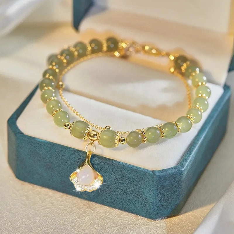 Natural Hetian Jade Leaf Bracelet and Watch Set, Lucky Gift