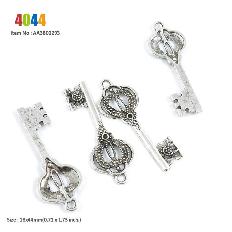 Crown Skeleton Key Love Heart Charms