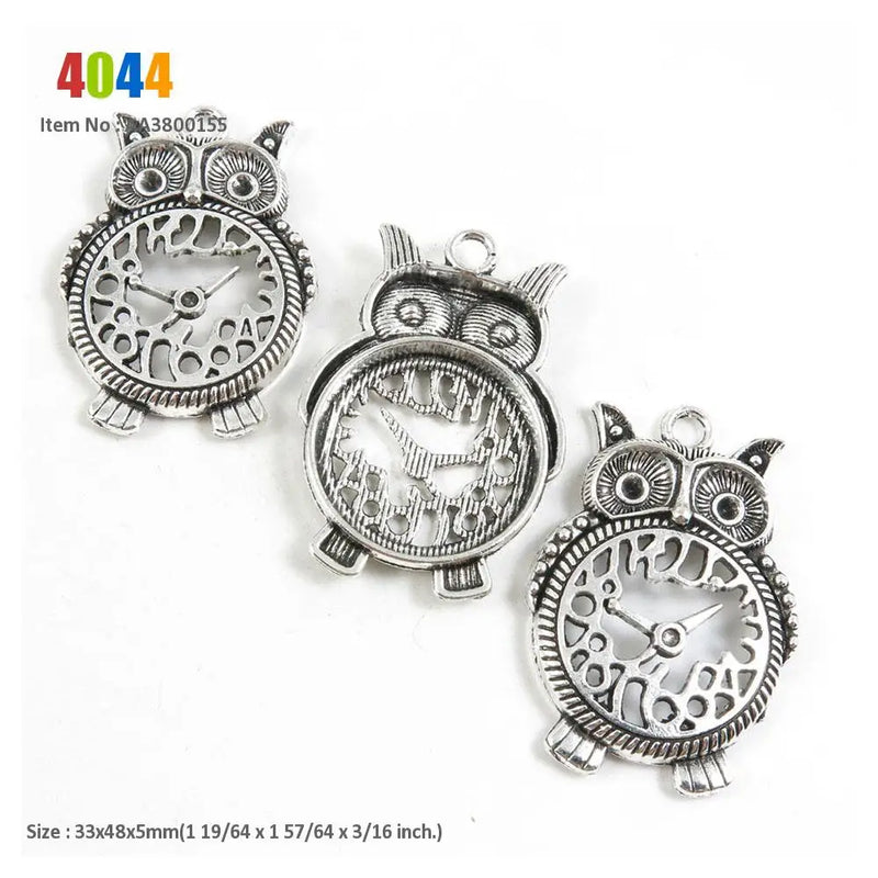 Steampunk Gear Owl Clock Time Cog Charm Beads