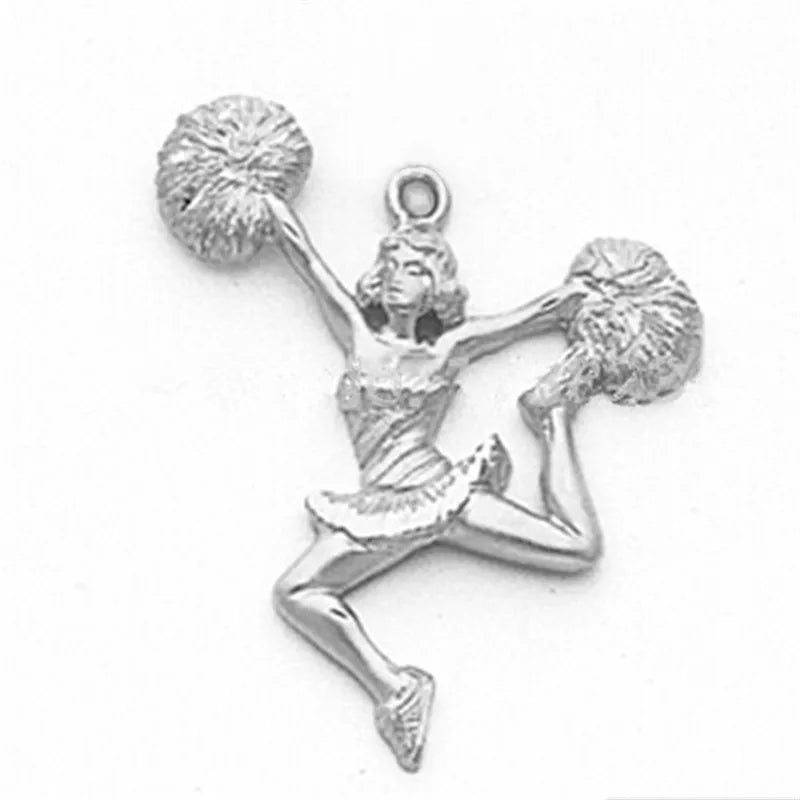 Metal Alloy Cheerleader Figure Pendant, Cheer Leading Pom Charms