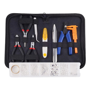 DIY Jewelry Making Tool Set with Crimp Beads, Earring Hooks, Beading Tweezers
