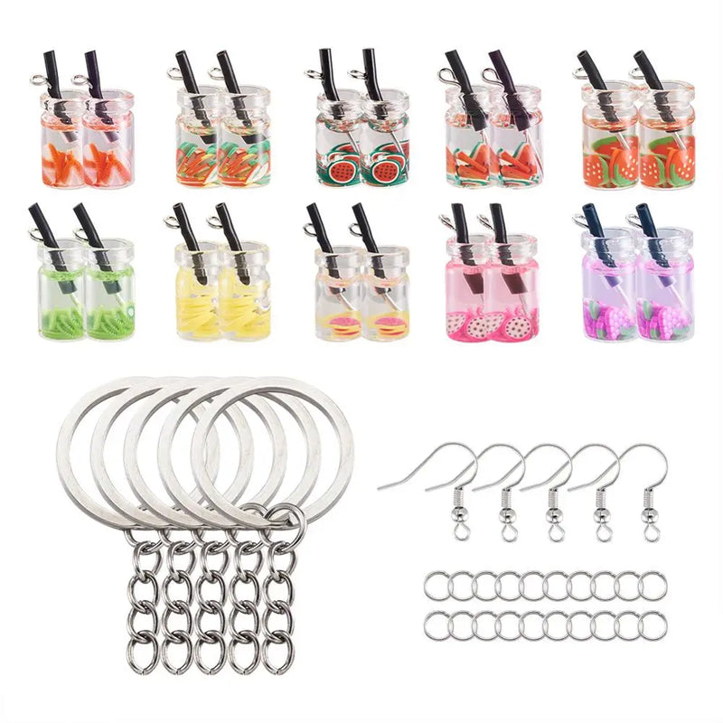 DIY Dangle Earring Making Kit with Glass Bottle Pendants Iron Keychain Ring