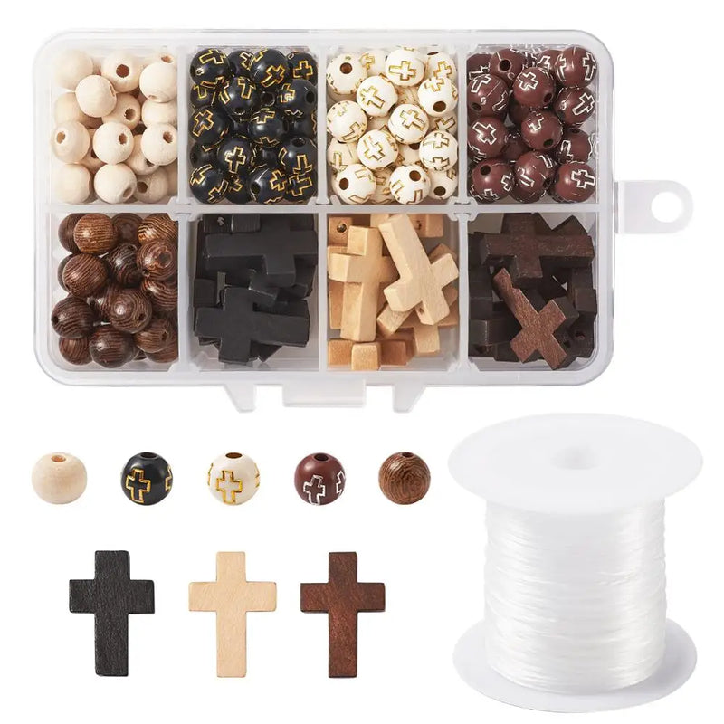 DIY Jewelry Making Kit with Wood and Acrylic Beads, Cross Thread