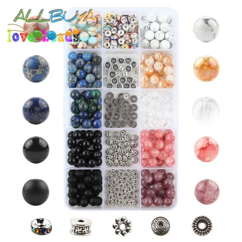 DIY Jewelry Making Kit with Natural Stone Beads in Storage Box