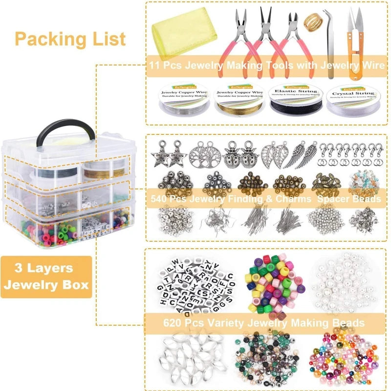 Jewelry Making Supplies Kit: Beads Charms Findings Wire Pliers - DIY Accessories