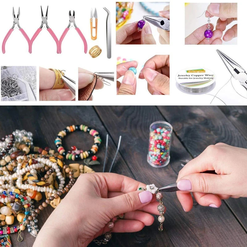 Jewelry Making Supplies Kit: Beads Charms Findings Wire Pliers - DIY Accessories