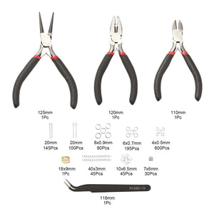 Jewelry Making Tool Kit Pliers Jump Rings Tweezers Scissors Eye Pins Findings