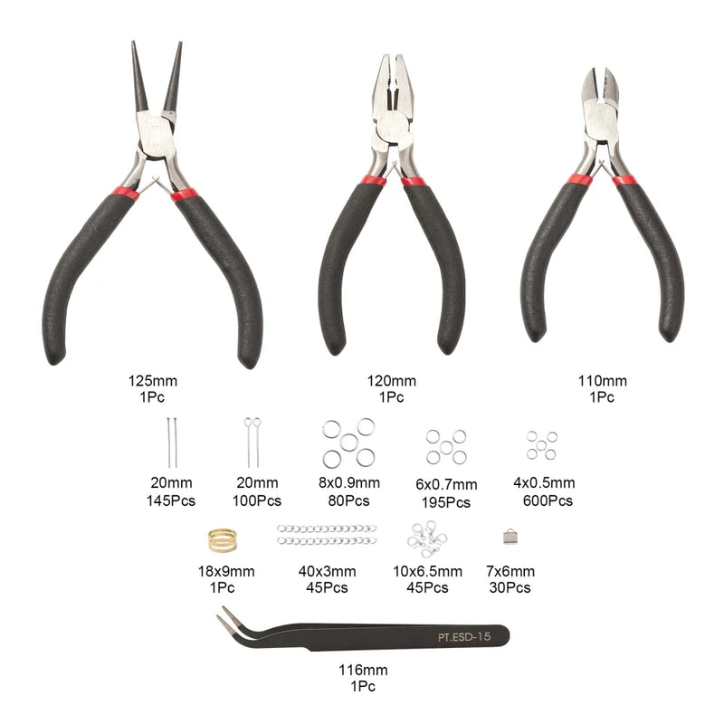 Jewelry Making Tool Kit Pliers Jump Rings Tweezers Scissors Eye Pins Findings