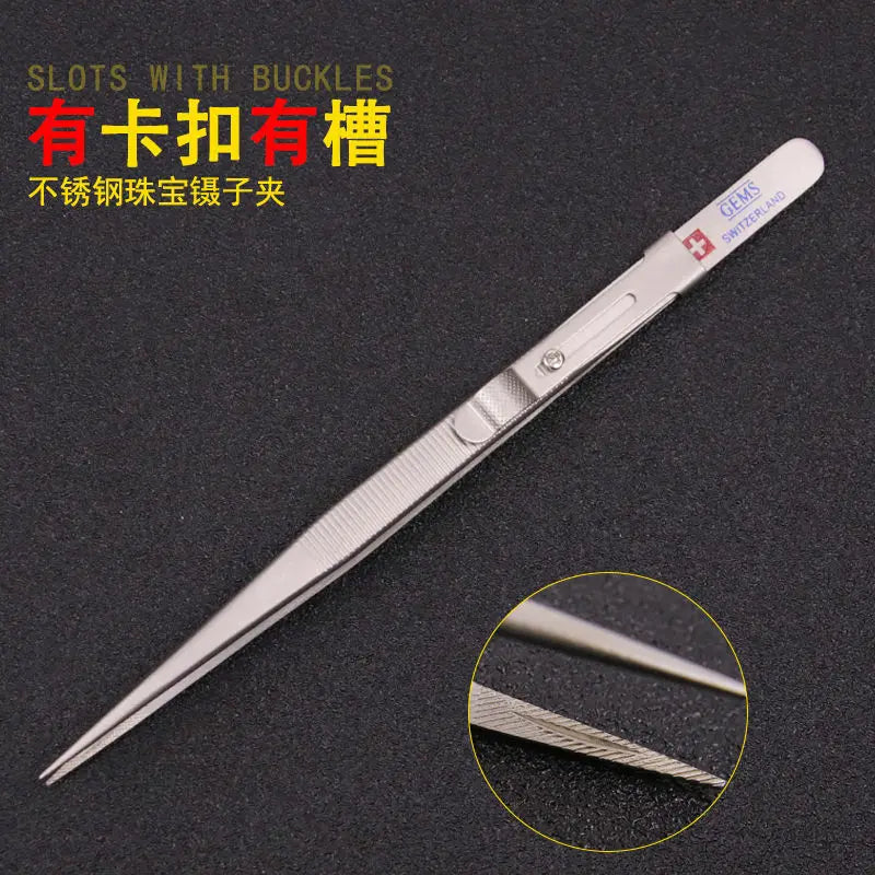 Adjustable Concave Groove Diamond Tweezers Stainless Steel Craft Tools