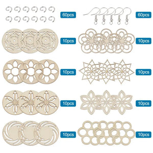 DIY Dangle Earring Kit - 80 Wood Pendants, Jump Rings & Earring Hooks