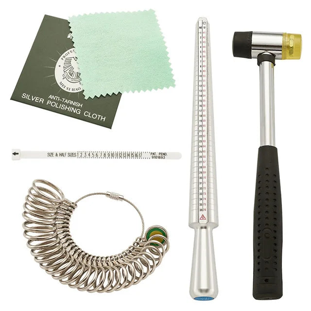 Jewelry Tool Set: Mandrel, Size Sticks, Finger Measure, Hammer, Cloth