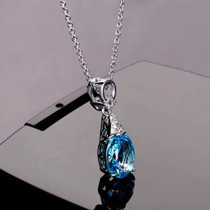 Crystal Gemstone Aquamatine Necklace Women Pendant Chain Wedding Gift