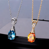 Crystal Gemstone Aquamatine Necklace Women Pendant Chain Wedding Gift