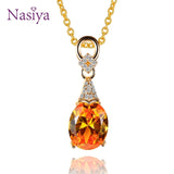 Crystal Gemstone Aquamatine Necklace Women Pendant Chain Wedding Gift