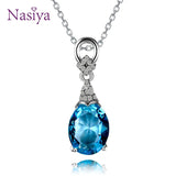 Crystal Gemstone Aquamatine Necklace Women Pendant Chain Wedding Gift