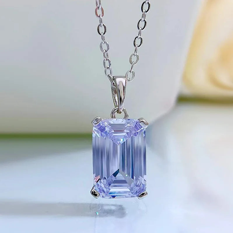 S925 Silver Necklace European American Geometry Inlaid Pendant for Wedding