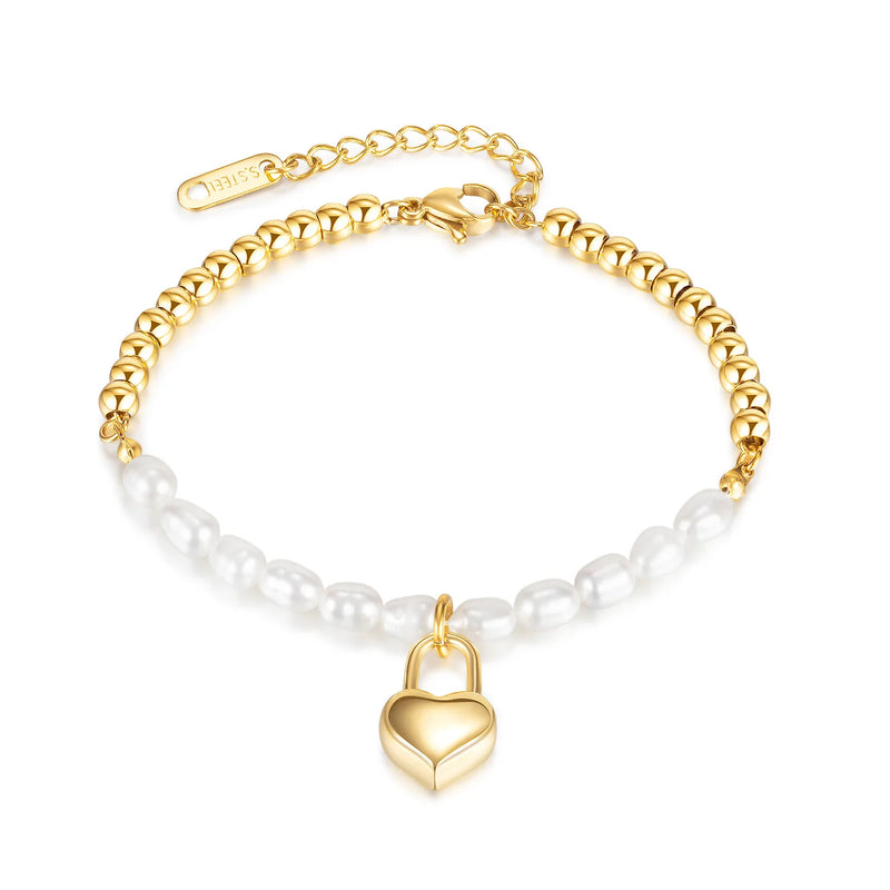 Natural Freshwater Pearl Stainless Steel Love Lock Head Bracelet