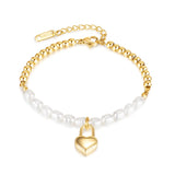 Natural Freshwater Pearl Stainless Steel Love Lock Head Bracelet