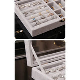 Jewelry Organizer Box Earring Necklace Ring Storage Glass Cover Dustproof Case
