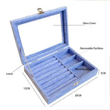 Jewelry Organizer Box Earring Necklace Ring Storage Glass Cover Dustproof Case