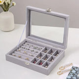Jewelry Organizer Box Earring Necklace Ring Storage Glass Cover Dustproof Case