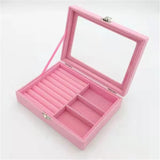 Jewelry Organizer Box Earring Necklace Ring Storage Glass Cover Dustproof Case