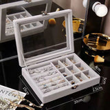 Jewelry Organizer Box Earring Necklace Ring Storage Glass Cover Dustproof Case