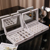 Jewelry Organizer Box Earring Necklace Ring Storage Glass Cover Dustproof Case