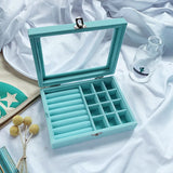 Jewelry Organizer Box Earring Necklace Ring Storage Glass Cover Dustproof Case