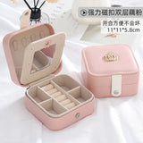 Travel Jewelry Organizer Box PU Leather 2-Layer Earrings Necklace Storage