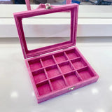 Pink Velvet Jewelry Organizer Box Earring Necklace Ring Storage