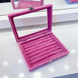 Pink Velvet Jewelry Organizer Box Earring Necklace Ring Storage