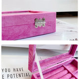 Pink Velvet Jewelry Organizer Box Earring Necklace Ring Storage