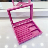 Pink Velvet Jewelry Organizer Box Earring Necklace Ring Storage
